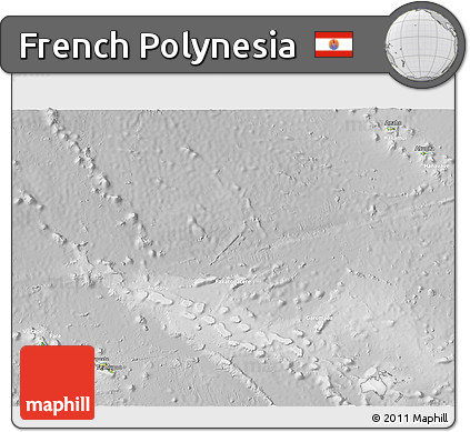 Physical 3D Map of French Polynesia, lighten, desaturated