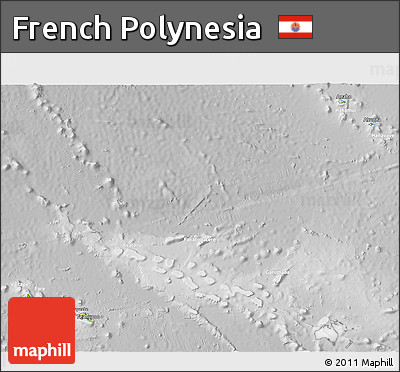 Physical 3D Map of French Polynesia, lighten, desaturated
