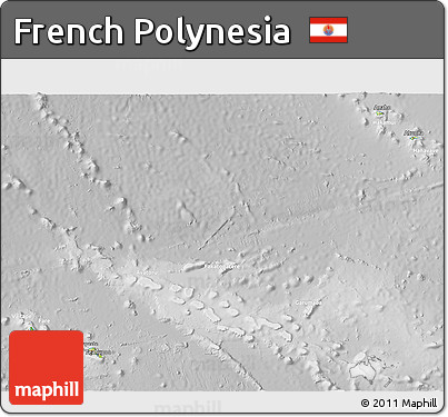 Physical 3D Map of French Polynesia, lighten, desaturated