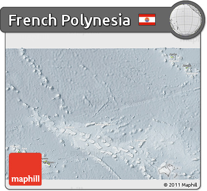 Physical 3D Map of French Polynesia, lighten, semi-desaturated