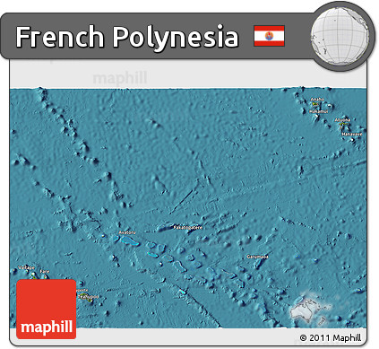 Satellite 3D Map of French Polynesia, political shades outside, satellite sea