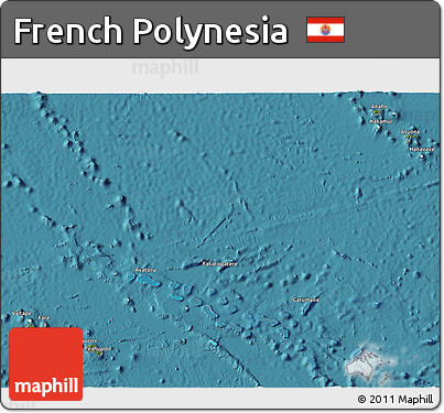 Satellite 3D Map of French Polynesia, political shades outside, satellite sea