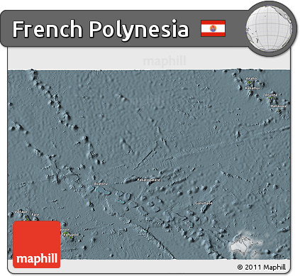 Satellite 3D Map of French Polynesia, semi-desaturated