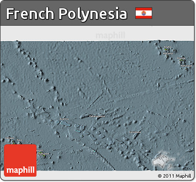 Satellite 3D Map of French Polynesia, semi-desaturated
