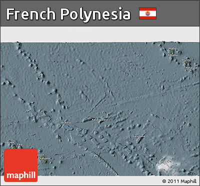 Satellite 3D Map of French Polynesia, semi-desaturated