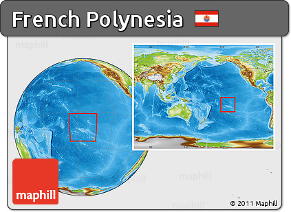 Physical Location Map of French Polynesia, within the entire continent
