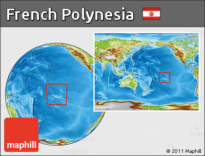 Physical Location Map of French Polynesia, within the entire continent