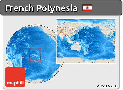 Shaded Relief Location Map of French Polynesia, within the entire continent
