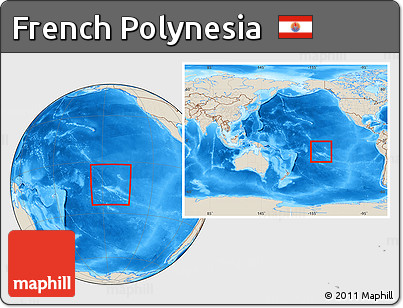 Shaded Relief Location Map of French Polynesia, within the entire continent