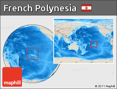 Shaded Relief Location Map of French Polynesia, within the entire continent