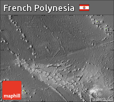 Physical Map of French Polynesia, darken, desaturated