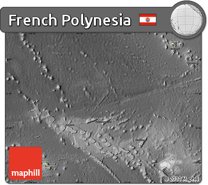 Physical Map of French Polynesia, darken, desaturated