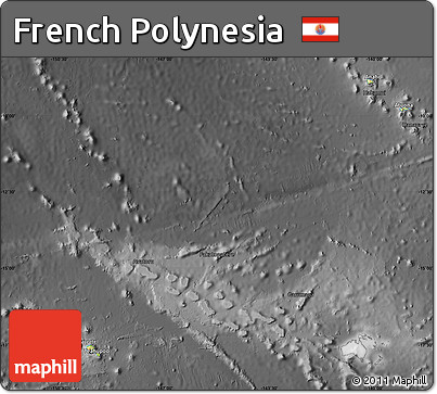 Physical Map of French Polynesia, darken, desaturated