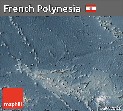 Physical Map of French Polynesia, darken, semi-desaturated