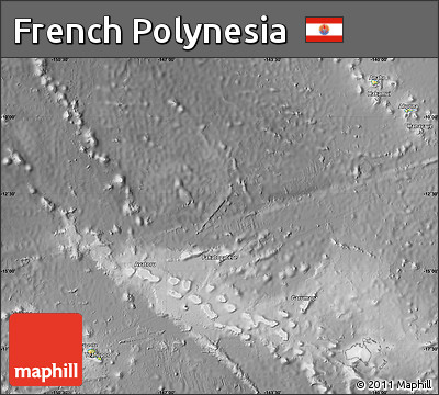 Physical Map of French Polynesia, desaturated