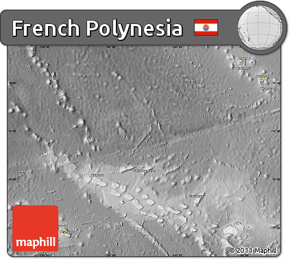Physical Map of French Polynesia, desaturated