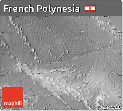 Physical Map of French Polynesia, desaturated