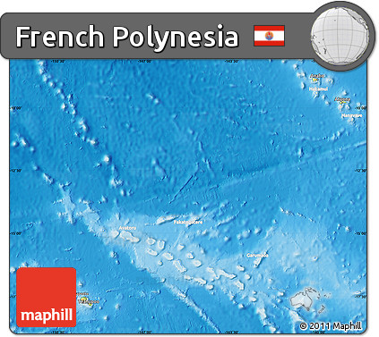 Physical Map of French Polynesia, lighten, land only
