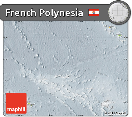 Physical Map of French Polynesia, lighten, semi-desaturated