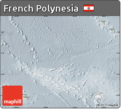 Physical Map of French Polynesia, lighten, semi-desaturated