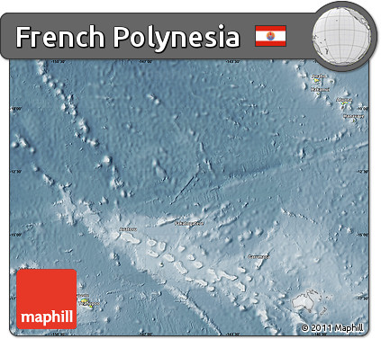 Physical Map of French Polynesia, semi-desaturated