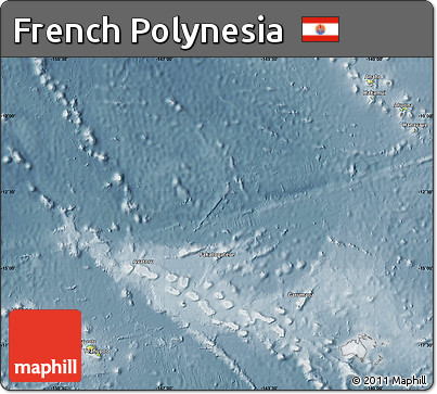 Physical Map of French Polynesia, semi-desaturated