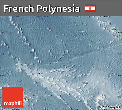 Physical Map of French Polynesia, semi-desaturated