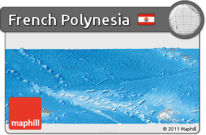 Physical Panoramic Map of French Polynesia, single color outside