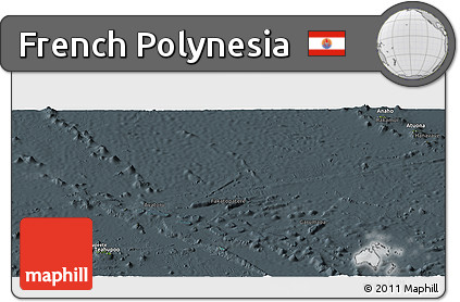 Satellite Panoramic Map of French Polynesia, darken, semi-desaturated
