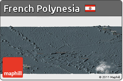 Satellite Panoramic Map of French Polynesia, darken, semi-desaturated