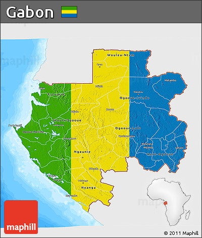 Flag 3D Map of Gabon, single color outside, bathymetry sea, flag rotated