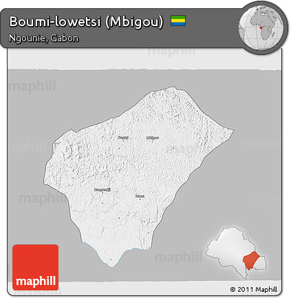 Gray 3D Map of Boumi-lowetsi (Mbigou), single color outside