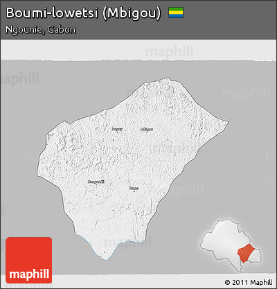 Gray 3D Map of Boumi-lowetsi (Mbigou), single color outside