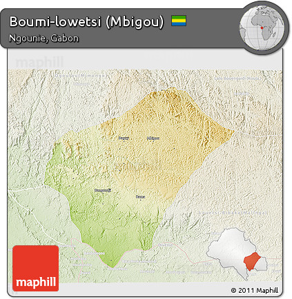 Physical 3D Map of Boumi-lowetsi (Mbigou), lighten