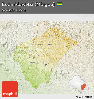 Physical 3D Map of Boumi-lowetsi (Mbigou), lighten