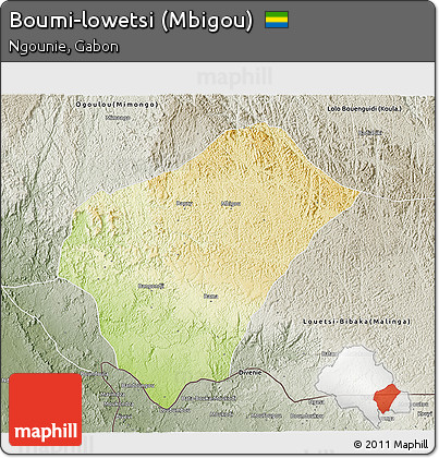Physical 3D Map of Boumi-lowetsi (Mbigou), semi-desaturated
