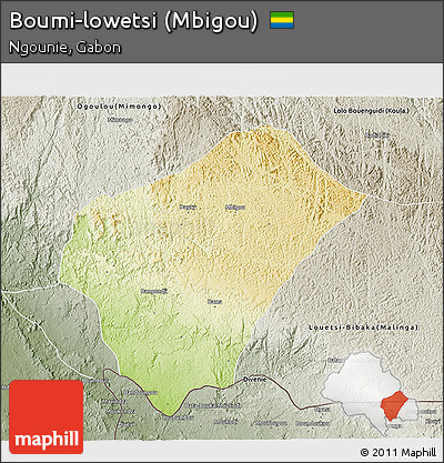 Physical 3D Map of Boumi-lowetsi (Mbigou), semi-desaturated