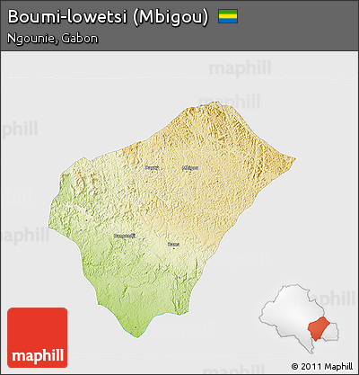 Physical 3D Map of Boumi-lowetsi (Mbigou), single color outside