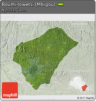 Satellite 3D Map of Boumi-lowetsi (Mbigou), lighten