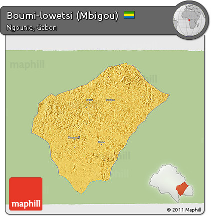Savanna Style 3D Map of Boumi-lowetsi (Mbigou), single color outside