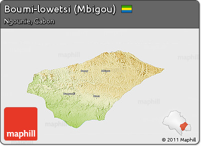 Physical Panoramic Map of Boumi-lowetsi (Mbigou), single color outside