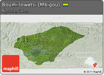 Satellite Panoramic Map of Boumi-lowetsi (Mbigou), lighten