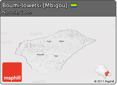 Silver Style Panoramic Map of Boumi-lowetsi (Mbigou), single color outside