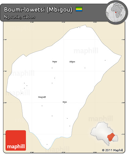 Classic Style Simple Map of Boumi-lowetsi (Mbigou), single color outside