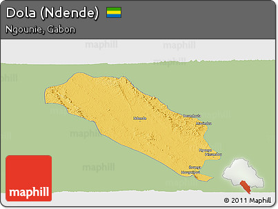 Savanna Style Panoramic Map of Dola (Ndende), single color outside