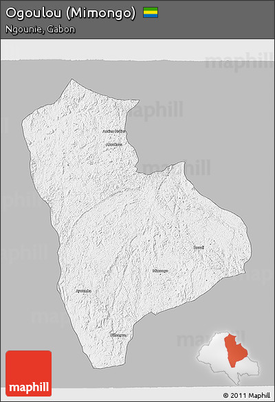 Gray 3D Map of Ogoulou (Mimongo), single color outside