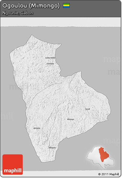 Gray 3D Map of Ogoulou (Mimongo), single color outside
