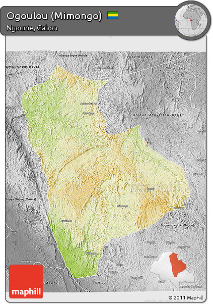 Physical 3D Map of Ogoulou (Mimongo), desaturated