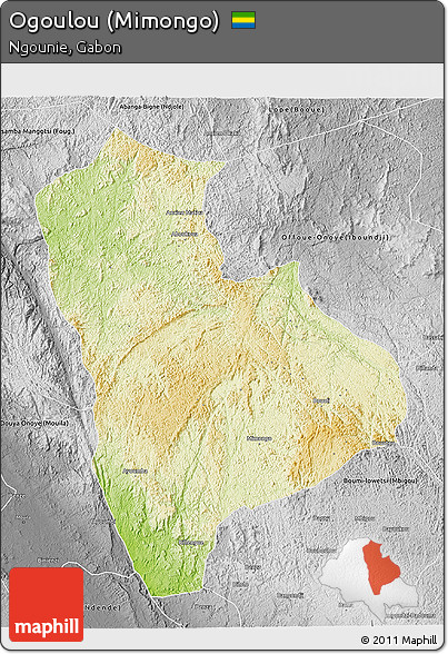 Physical 3D Map of Ogoulou (Mimongo), desaturated