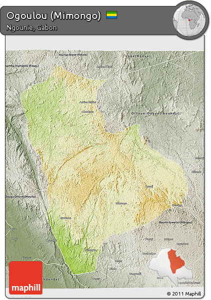 Physical 3D Map of Ogoulou (Mimongo), semi-desaturated